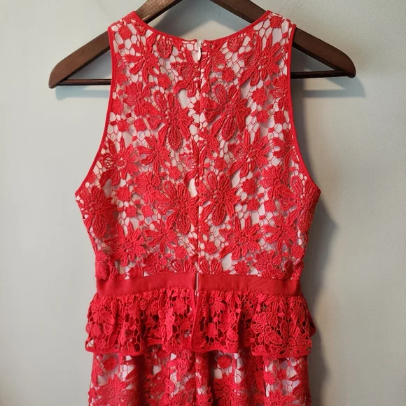 Si-jay Peplum Lace Sheath Cocktail Dress in Blood Orange - Picture 4 of 6